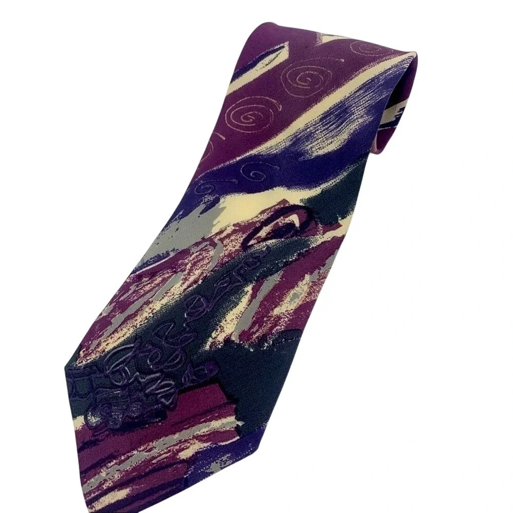 Pierre Balmain Couture Mens Silk Tie Purple Abstract Brushstroke Made in Italy